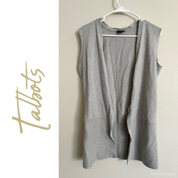 Talbots Sweaters - Talbots Gray Organic Bohemian 100% Merino Wool Open Front Cardigan Vest Mp